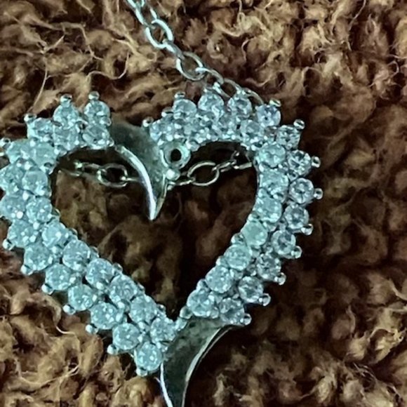 Floating Heart Sterling Silver W/ CZ and Sterling Silver Earrings - Picture 2 of 9